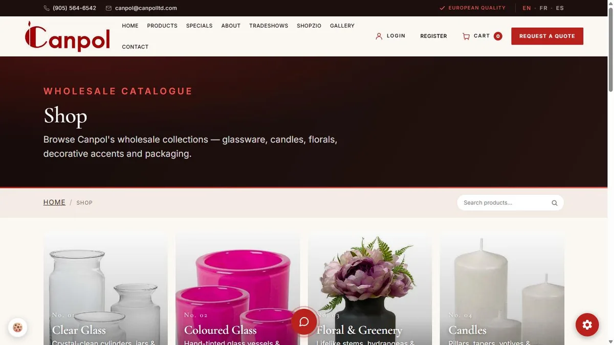 Katalog hurtowy Canpol z kategoriami szkło przezroczyste, szkło kolorowe, kwiaty i świece oraz wyszukiwarką produktów