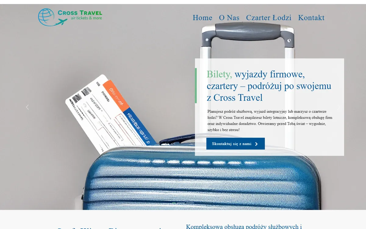Cross Travel — Strona firmowa: zrzut ekranu strony internetowej, realizacja Kreatywnej Agencji