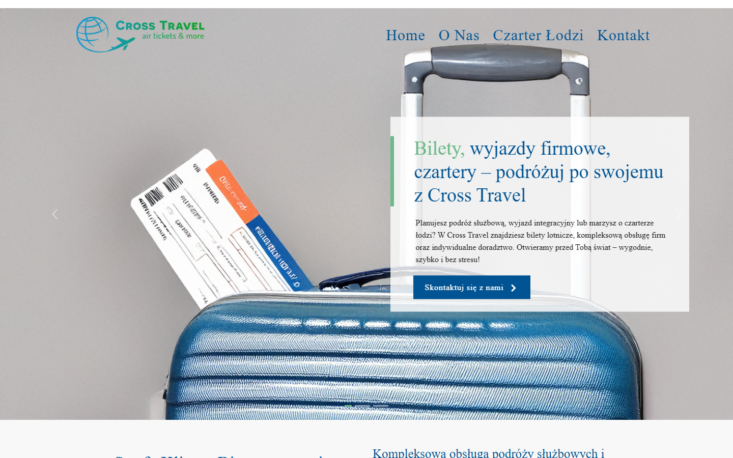 Cross Travel — Site corporate : capture d'écran du site web, réalisation de Kreatywna Agencja