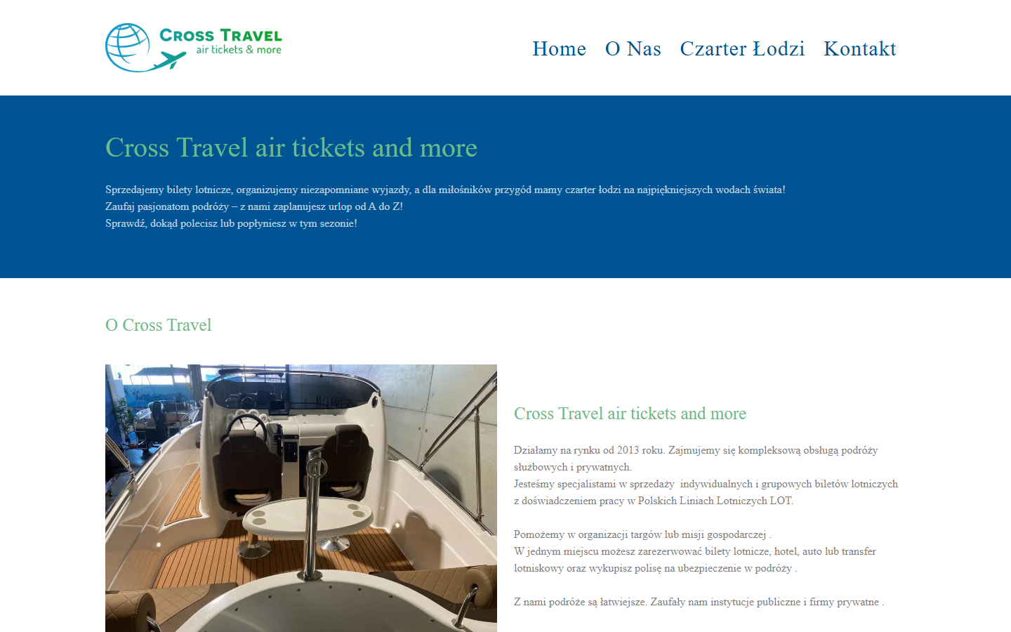 Podstrona O nas biura podróży Cross Travel w Bydgoszczy z opisem działalności