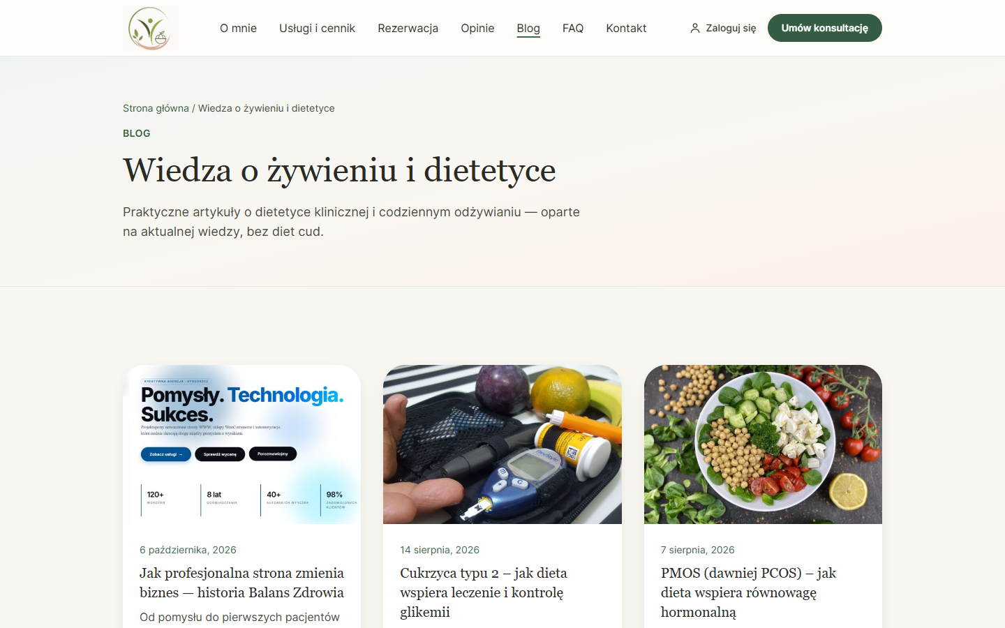 Blog de diététique sur le site du cabinet Balans Zdrowia à Bydgoszcz