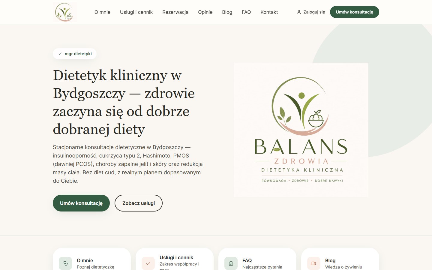 Dietetyk Bydgoszcz — Balans Zdrowia — Practice · Bookings: website screenshot, a project by Kreatywna Agencja