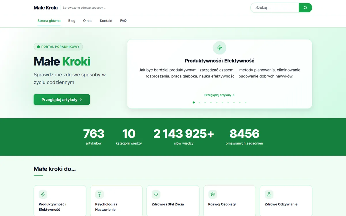 Małe Kroki — Blog / Wtyczka WordPress: zrzut ekranu strony internetowej, realizacja Kreatywnej Agencji