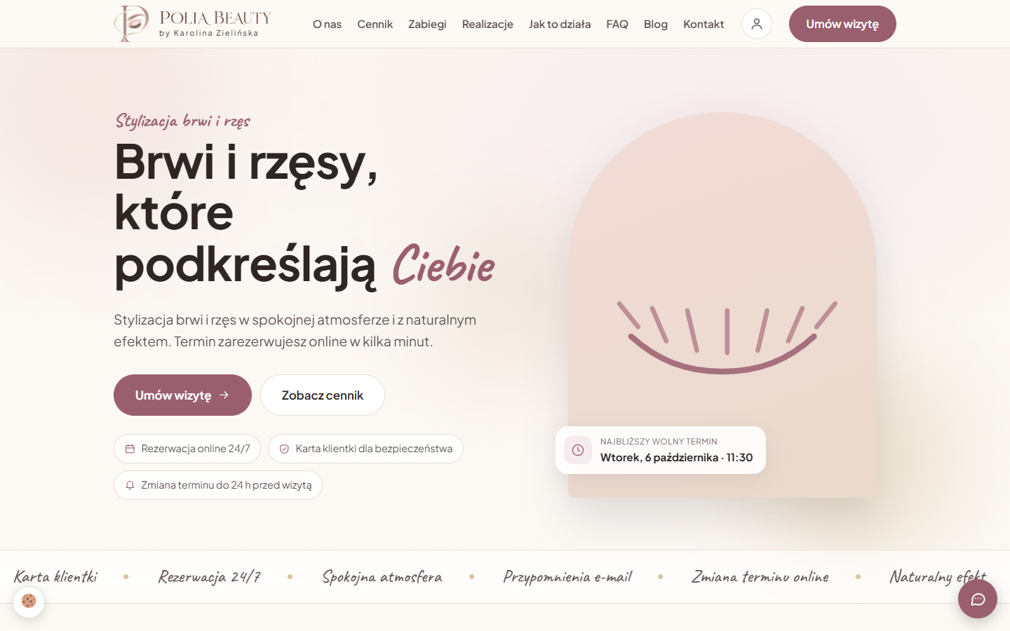 Polia Beauty — Salón de belleza: captura de pantalla del sitio web, proyecto de Kreatywna Agencja