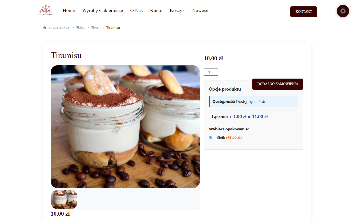 Karta produktu Tiramisu w słoiku w sklepie Rynkowa Bistro z opcją opakowania i informacją o dostępności