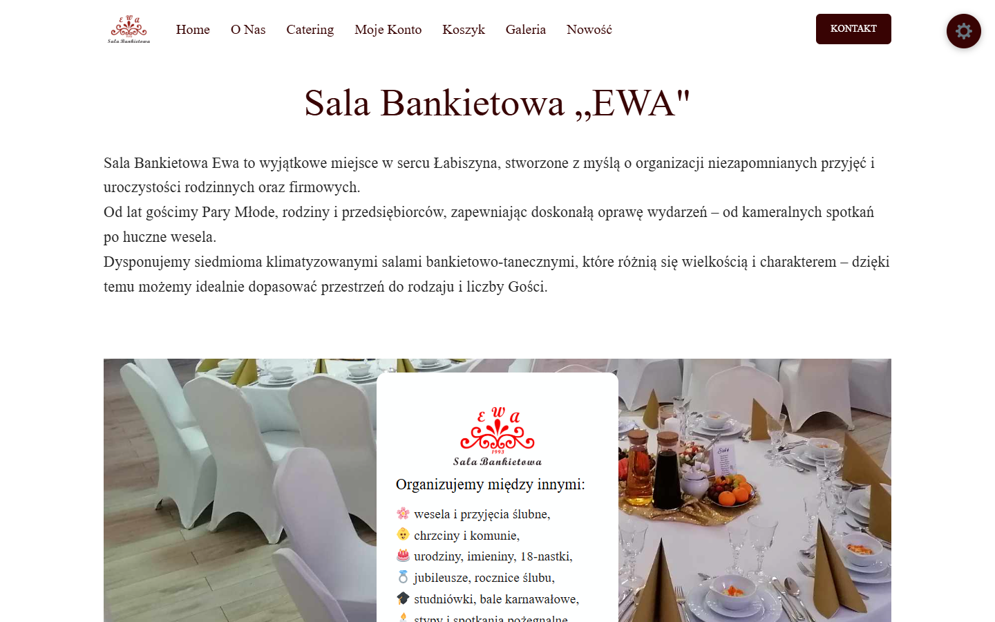 Sala Bankietowa Ewa — Restauration et événements : capture d'écran du site web, réalisation de Kreatywna Agencja