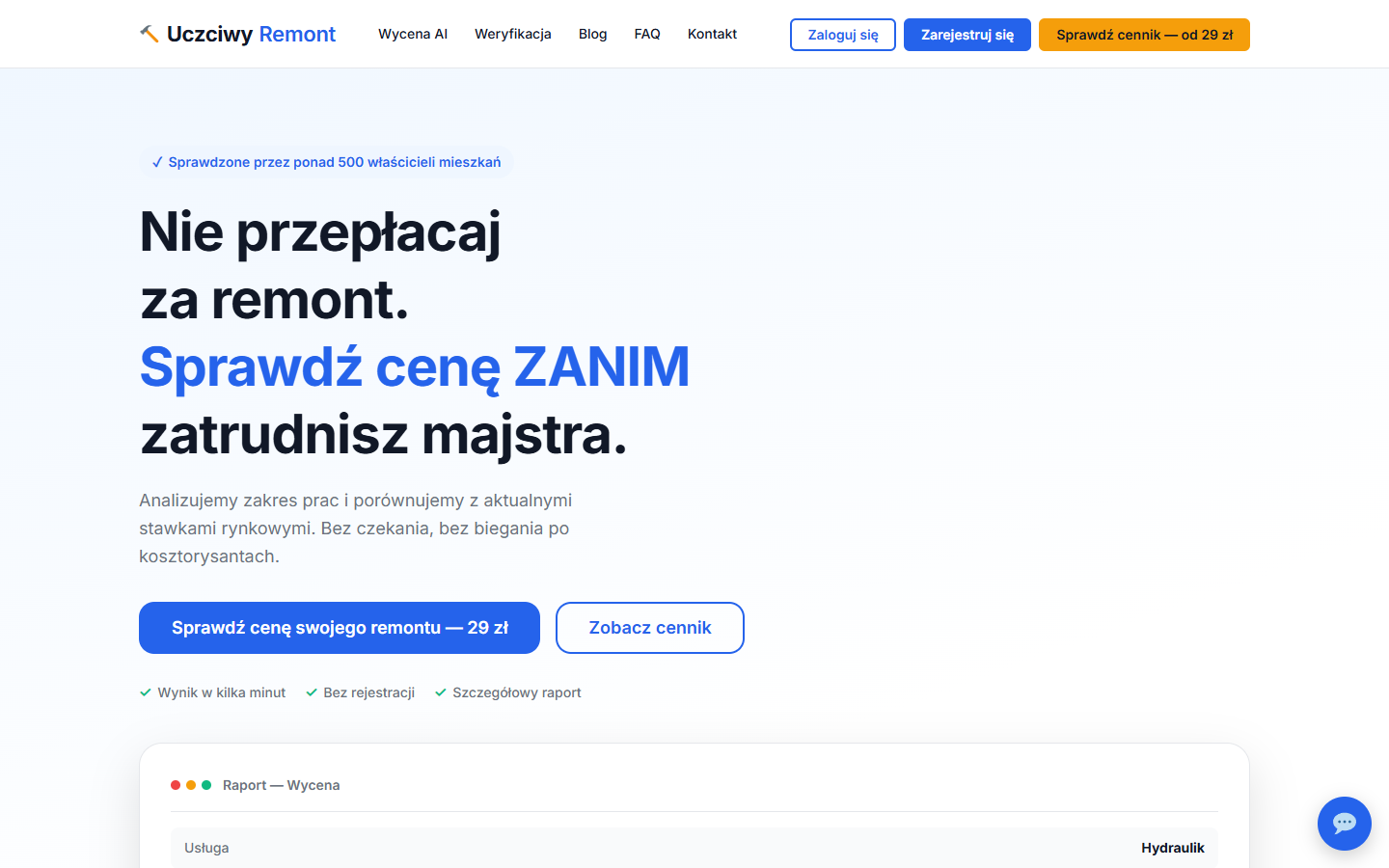 Uczciwy Remont — Сайт с ИИ: скриншот сайта, проект Kreatywna Agencja